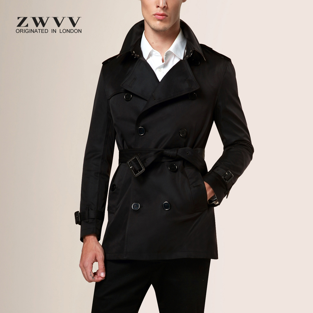 ZWVV2016春装新品男士短款双排扣风衣男外套修身型英伦男风衣韩版