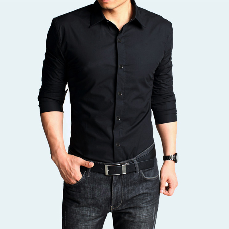 男装职业装衬衫商务绅士韩版修身纯黑白色衬衫男长袖学生男士衬衣