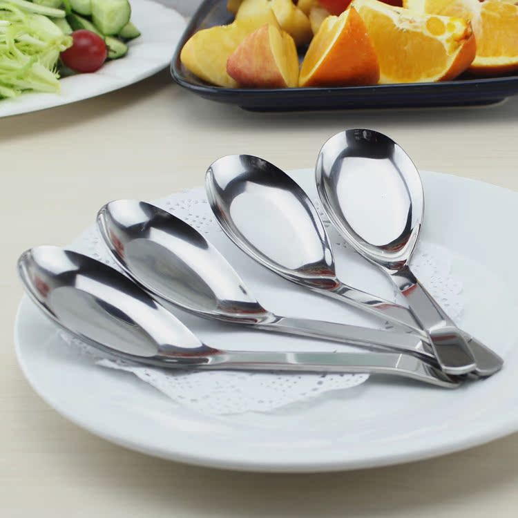 高级食品级不锈钢 平底勺 汤勺 面勺 勺子创意 批发美食城小吃勺