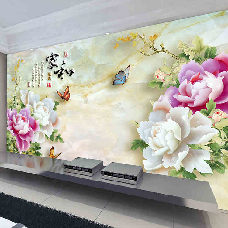 3D最新款十字绣2.5米客厅版超大幅电视墙背景墙牡丹花开家和富贵