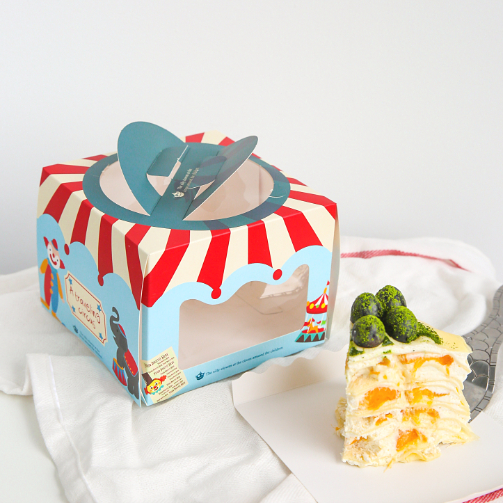 游乐园4寸送底托蛋糕盒 开窗蛋糕纸盒烘焙包装送礼饼干面包纸杯盒