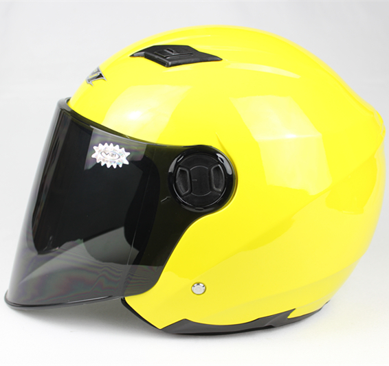 冬天防晒摩托车头盔 女士电动机车安全帽 哈雷秋天半盔 可爱黄色