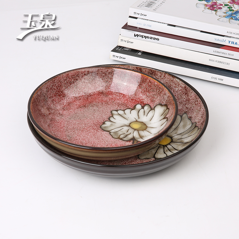【玉泉】韩式圆盘深盘鱼盘菜盘子陶瓷韩式手绘创意个性印花健康