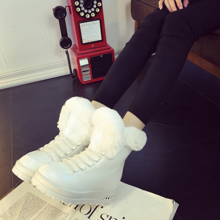包邮冬季兔毛时尚款雪地靴白色加厚保暖长靴韩版新款中筒学生靴子