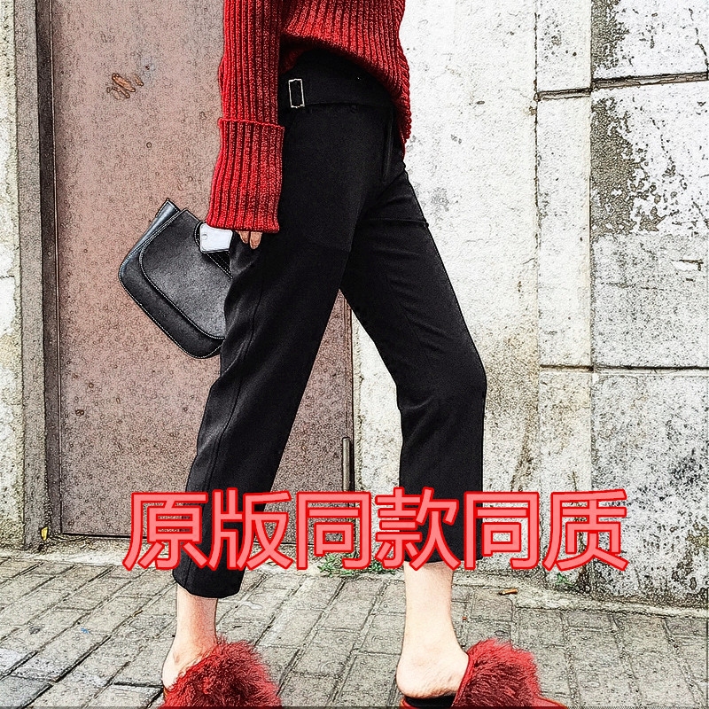【13C】定制2016秋冬腰部扣环皮带设计 显瘦休闲九分西装裤女EI04