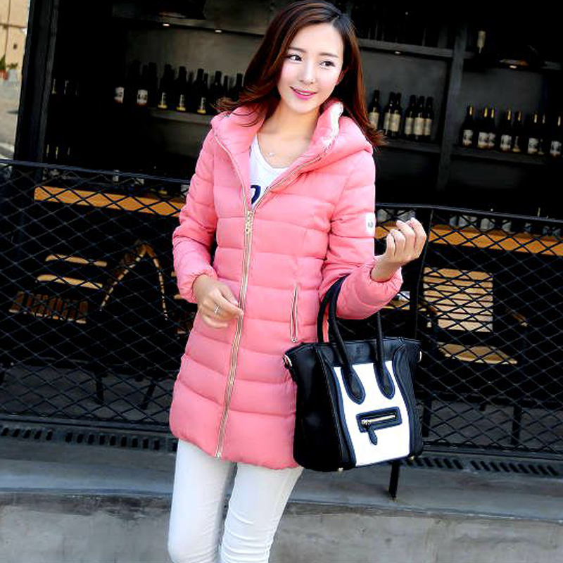少女2015冬季新款韩版女装修身连帽中长款棉服女中学生棉衣棉袄潮