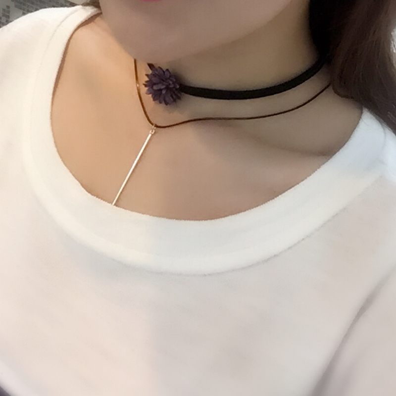 2016新款韩国百搭甜美学生花朵脖链短款项链双层锁骨颈链项圈