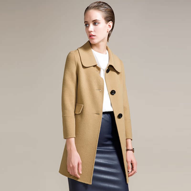 欧美高端双面呢外套女中长款2015秋冬新款纯手工双面羊毛绒呢大衣