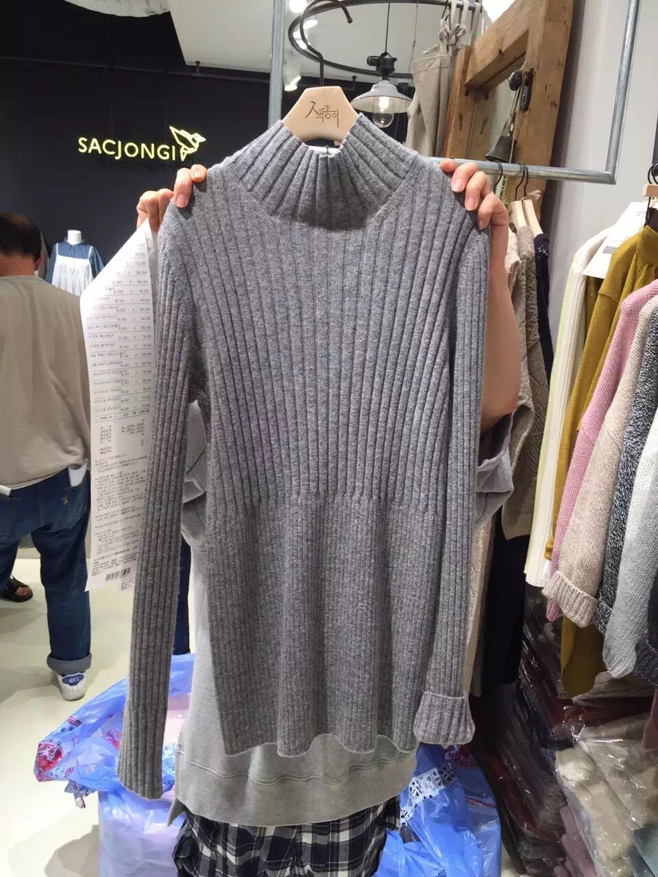2016韩国进口新款半高领罗纹毛衣