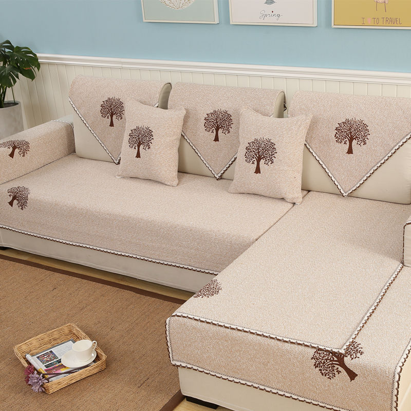 亚麻沙发垫布艺四季防滑坐垫简约现代夏纯色通用组合实木沙发巾套