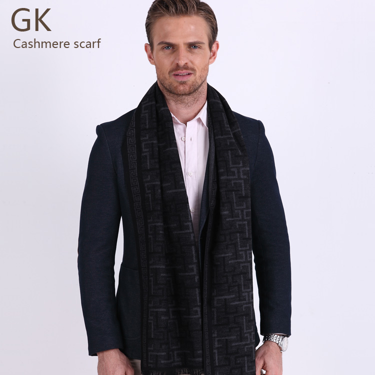 【GK】秋冬男士羊绒围巾 高档正品男士黑色纯山羊绒保暖围巾