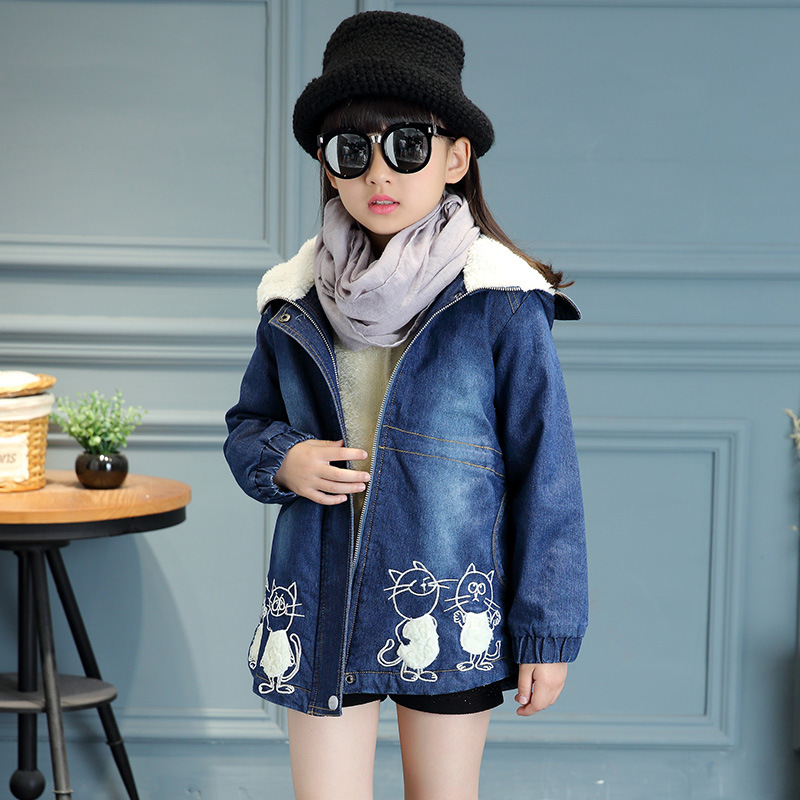 品牌中大女童牛仔外套 女孩子冬季新款韩版潮流加厚保暖舒适外套