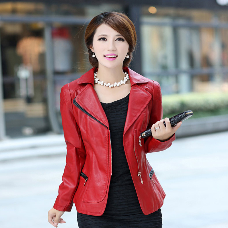 2014新款中年女装春秋韩版皮夹克PU皮衣外套修身短款长袖翻领外套