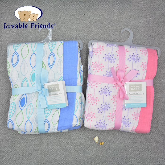 两件包邮出口美国熊宝宝品牌婴儿优质纱罗布浴巾包被毯子2件装