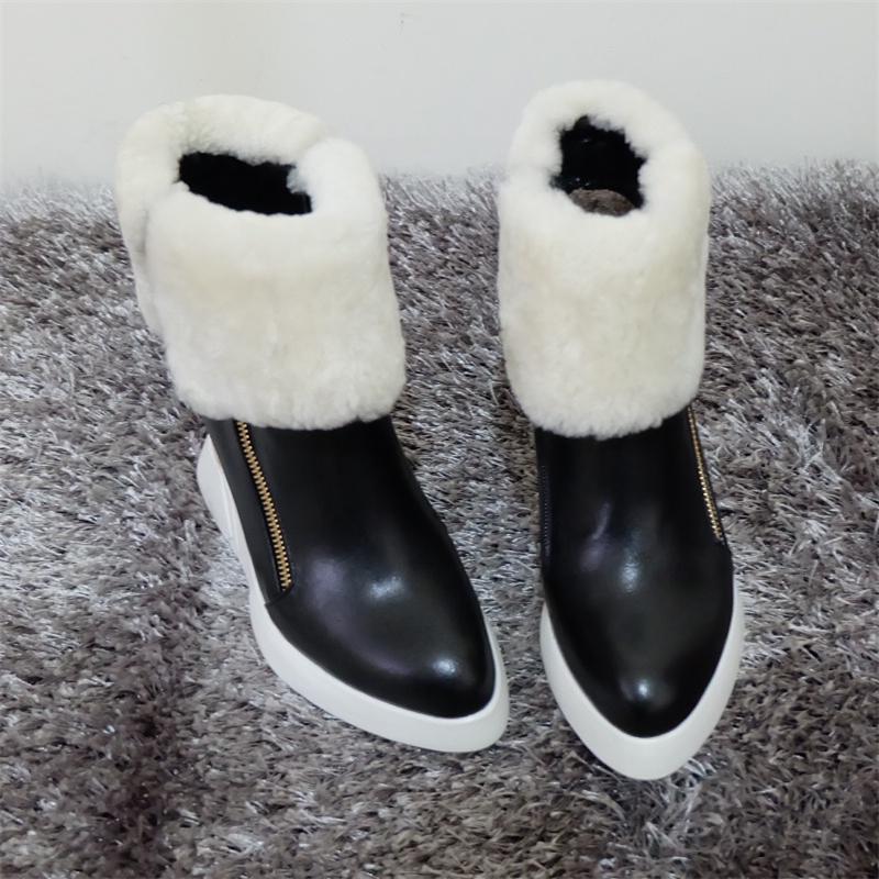 2015新冬季圆头防水台棉靴侧拉链白色羊毛真皮雪地靴女内增高短靴