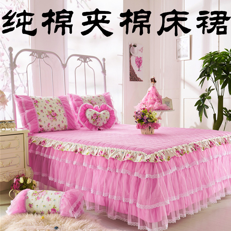 纯棉韩版公主蕾丝床裙单件 全棉夹棉床罩加厚1.2 1.5 1.8 2米2.2