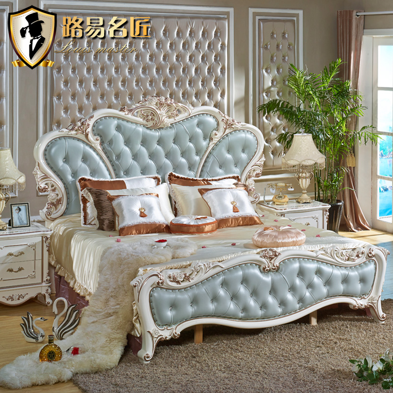 路易名匠  欧式高档实木双人床真皮床法式白色公主床婚床1.8米床