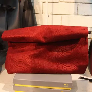 韩版2015新款复古信封包卷边手拿包红色包蛇皮纹手拿包商务OL包