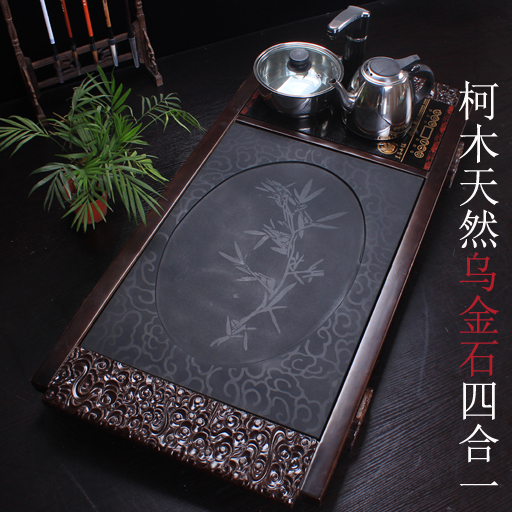 石头茶台天然乌金石茶盘茶具套装四合一电磁炉汝窑紫砂茶具茶海