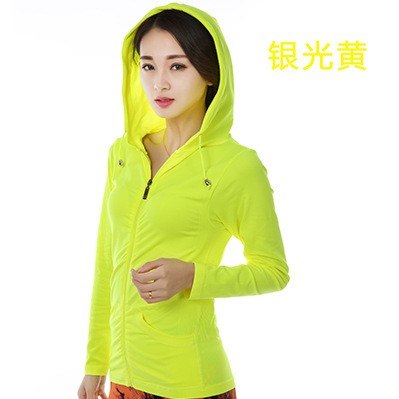 新款韩版高弹女款拉链瑜伽外套连帽衫长袖户外跑步运动速干健身服