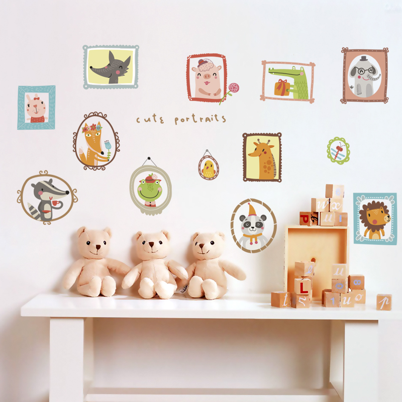 可移除动物照片墙贴贴画纸 客厅儿童卧室温馨衣柜装饰 大学生宿舍