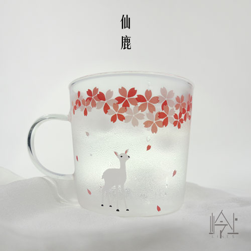 樱花新款印花圆形仙鹿高硼硅手工玻璃水杯茶杯果汁杯星巴克咖啡杯