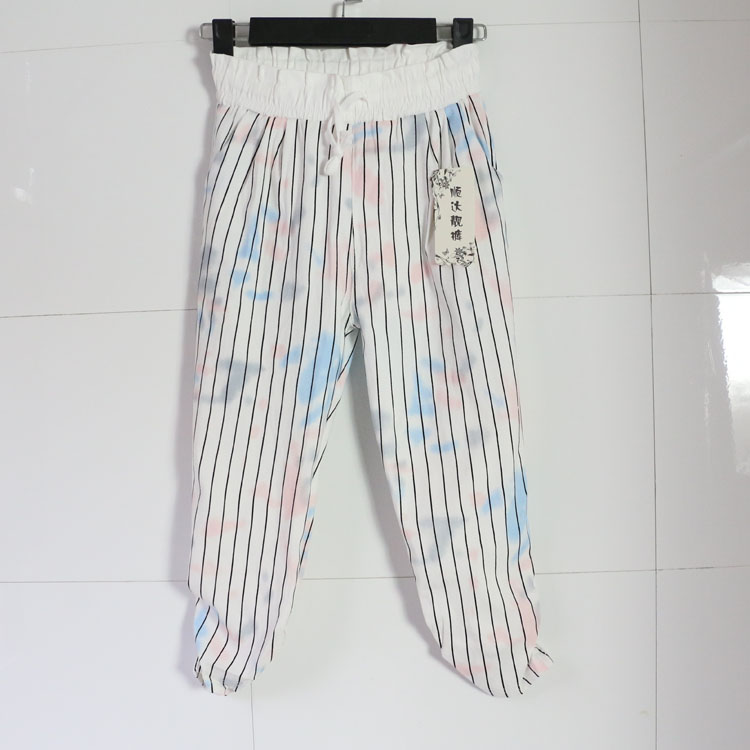 2015年夏季新款顺达805竖条印染油漆白色七分裤垮裤哈伦裤女韩版