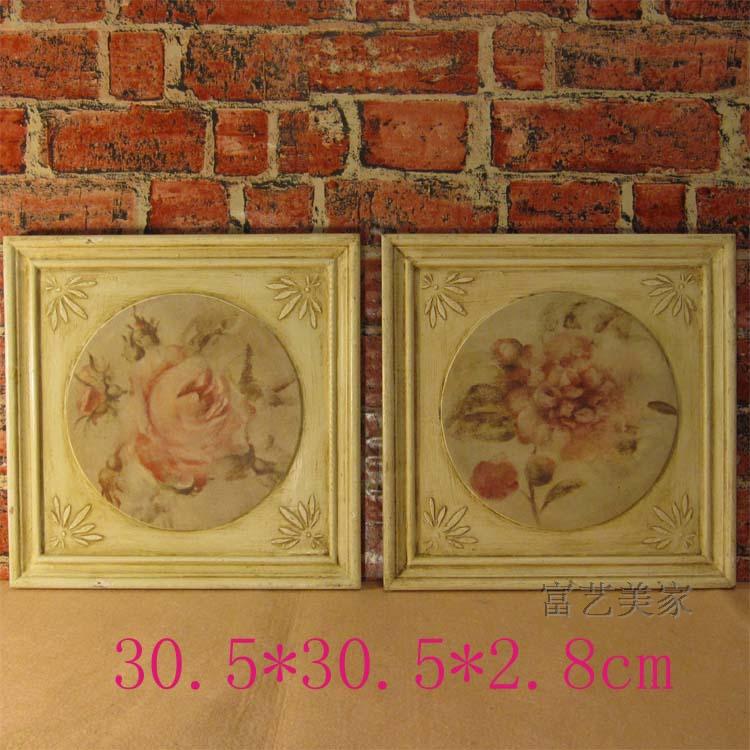 欧式古典木板画装饰画正方形花卉正方形淡雅做旧白色两件套挂画
