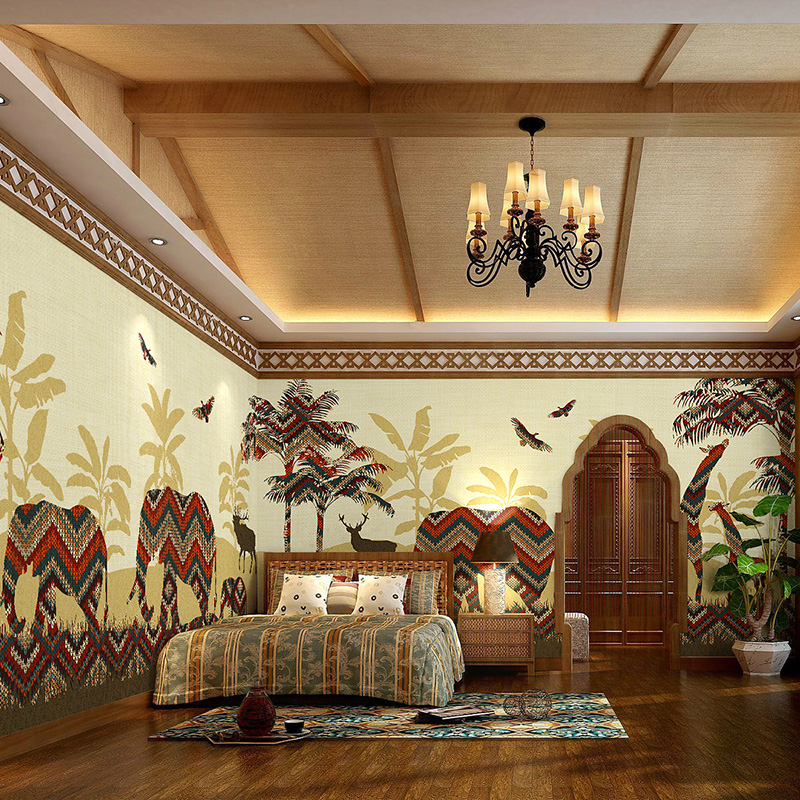 东南亚风情墙纸大型壁画 舞蹈瑜伽室壁纸主题餐厅酒店背景墙 大象