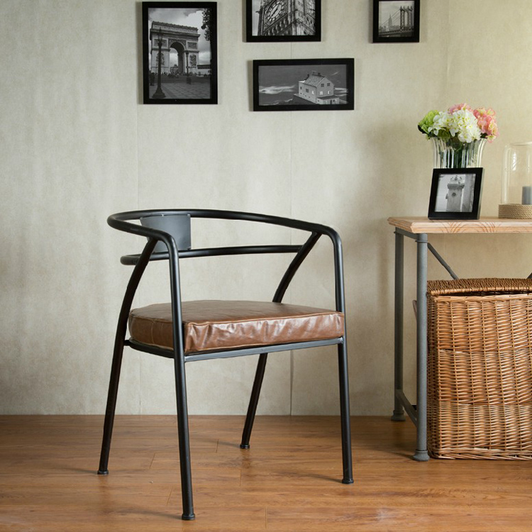 特价美式乡村铁艺实木复古做旧创意靠背餐椅休闲咖啡厅带扶手椅