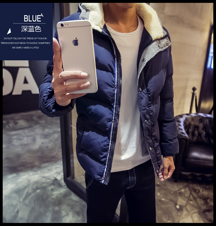 2015冬季新款男士加厚棉袄外套青年韩版棉服男拼接棉衣连帽修身潮