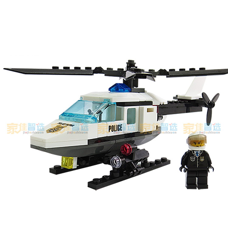 嘉嘉乐园品牌积木警察直升机巡逻水艇益智拼装玩具男孩礼物6729