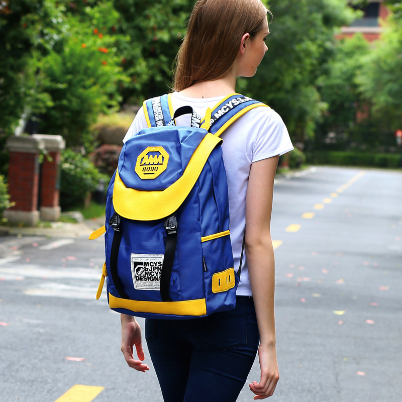 新款字母双肩包女韩版帆布欧美时尚学院风潮流男女学生书包旅行包