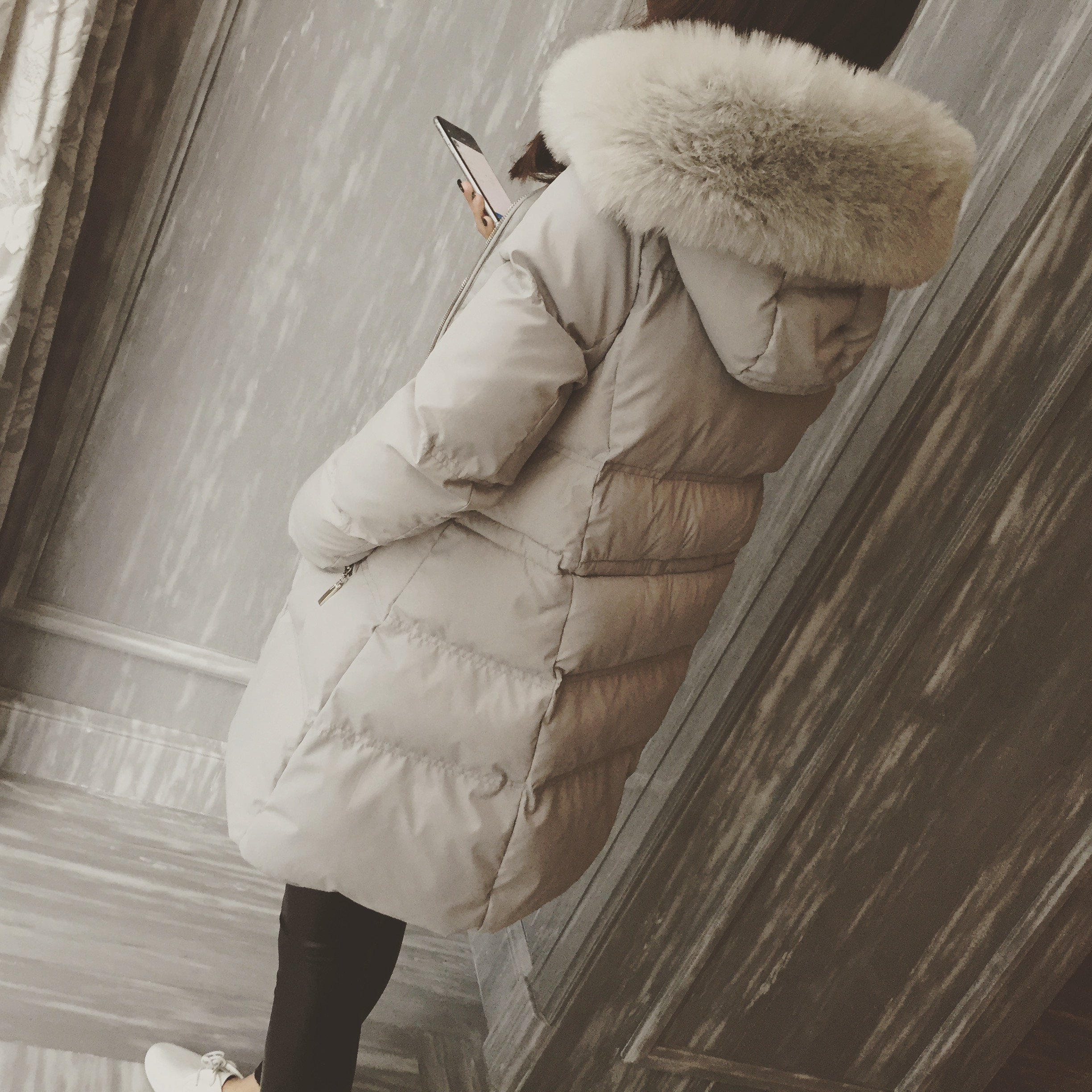 包邮2015女装冬季新品韩范收腰显瘦中长款大毛领棉服女保暖棉衣