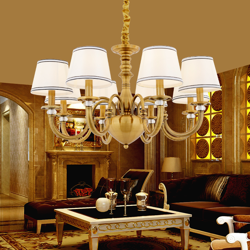 鑫迪斯欧式简约客厅灯具北欧美式乡村6头8头餐厅卧室个性仿铜吊灯