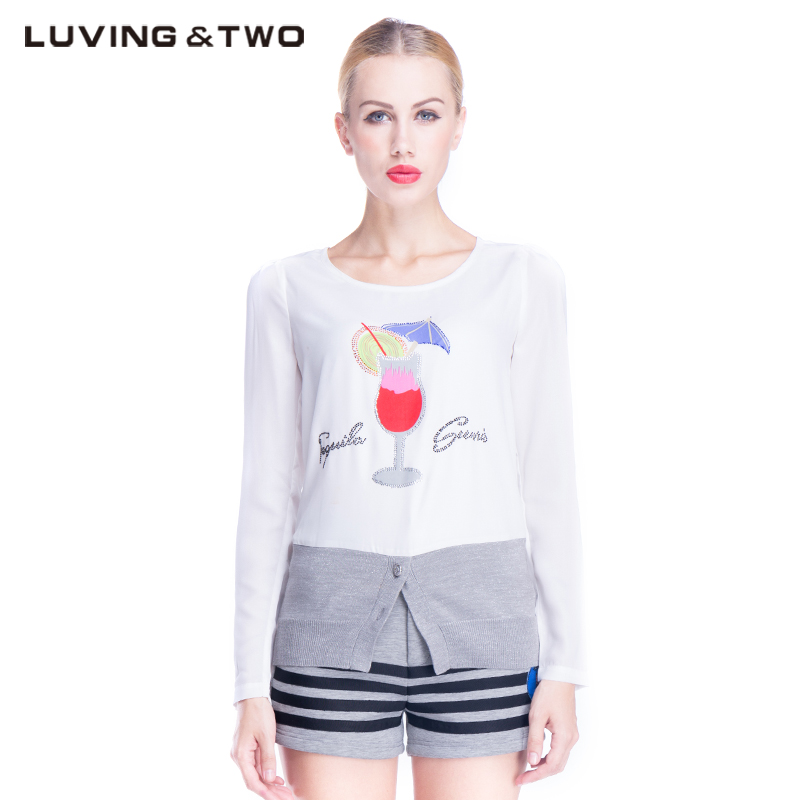 LT15冬专柜同款长袖甜美图案毛织拼接修身显瘦百搭小衫L1452087