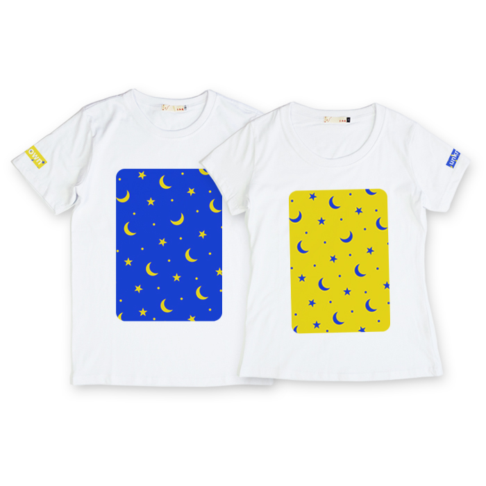 未知数原创潮牌 2015夏季新款男女情侣装蓝黄星星月亮纯棉短袖T恤