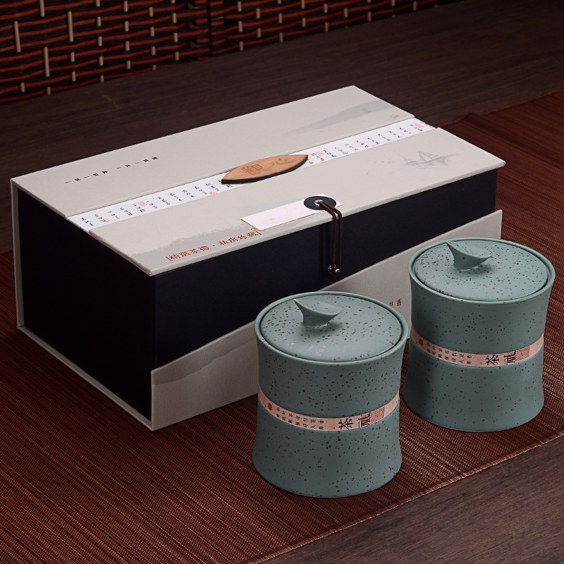 大号陶瓷茶叶罐双罐礼盒装 高档茶叶包装盒普洱茶罐茶缸特价