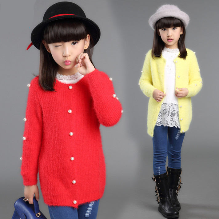 儿童秋装女童外套2015新款韩版中大童长袖毛衣线衫中长款针织开衫