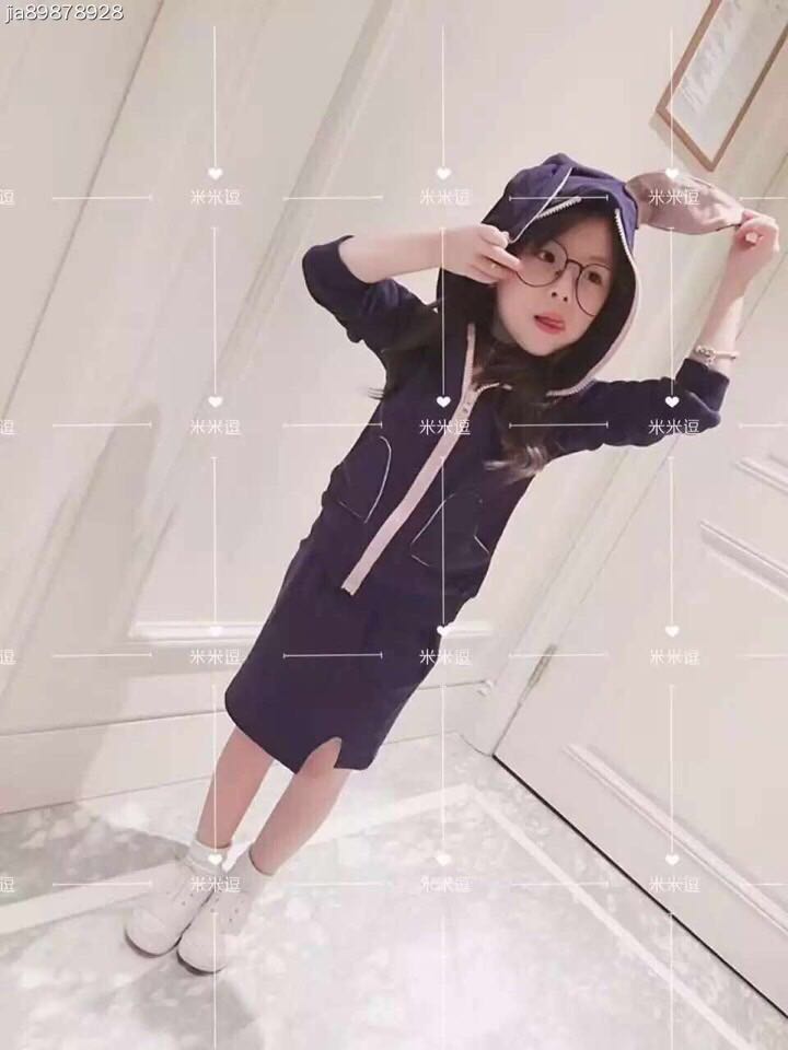 2016秋季新款韩版套装女童中小童连帽卫衣套装兔耳朵两件套 潮童