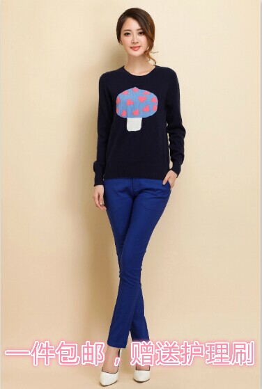15秋装新款韩版时尚蘑菇女士圆领套头毛衣羊绒衫羊毛衫针织衫卡通