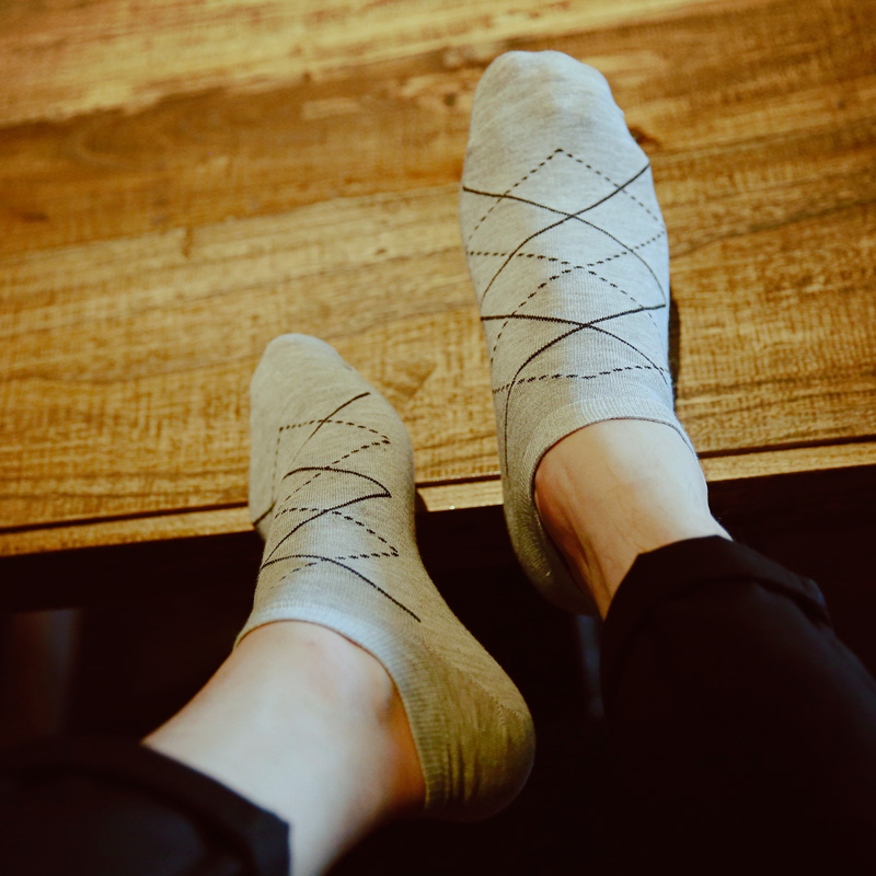 socks男士袜/船袜男夏季虚线菱形纯棉浅口潮隐形袜/男袜5双包邮