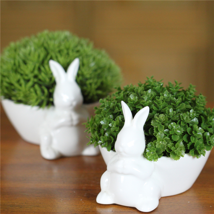 创意兔子造型精致陶瓷塑料盆栽田园风格装饰清新花艺植物摆件