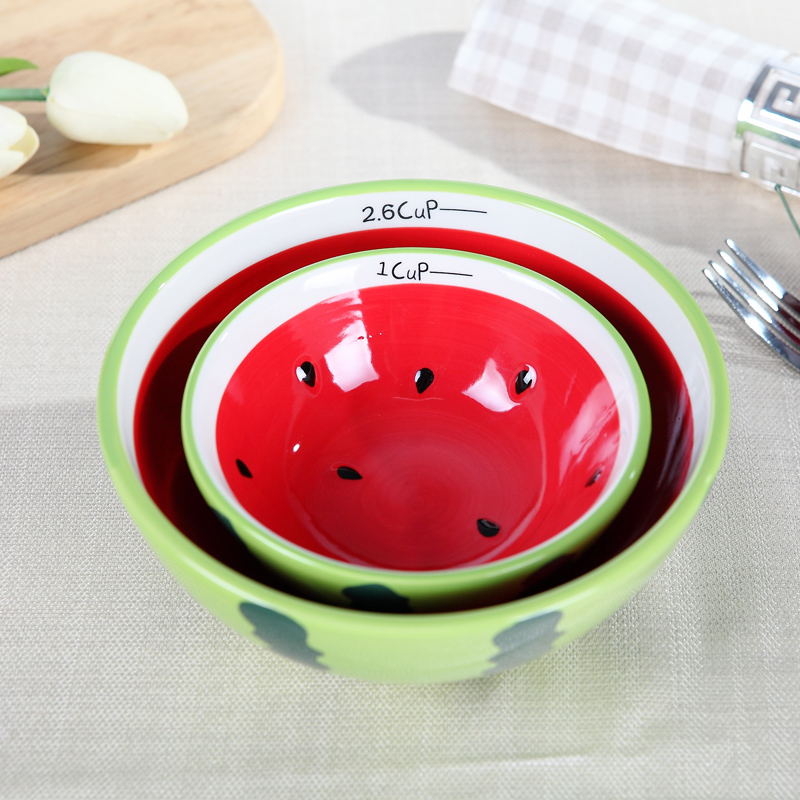 陶瓷创意餐具套装 卡通碗西瓜碗沙拉碗泡面碗可爱水果碗盘勺