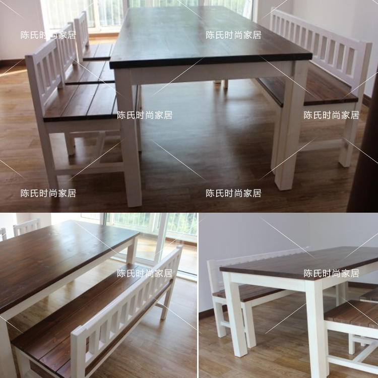 实木餐桌桌椅配套地中海复古做旧桌子松木桌子定制定制桌椅彩色桌