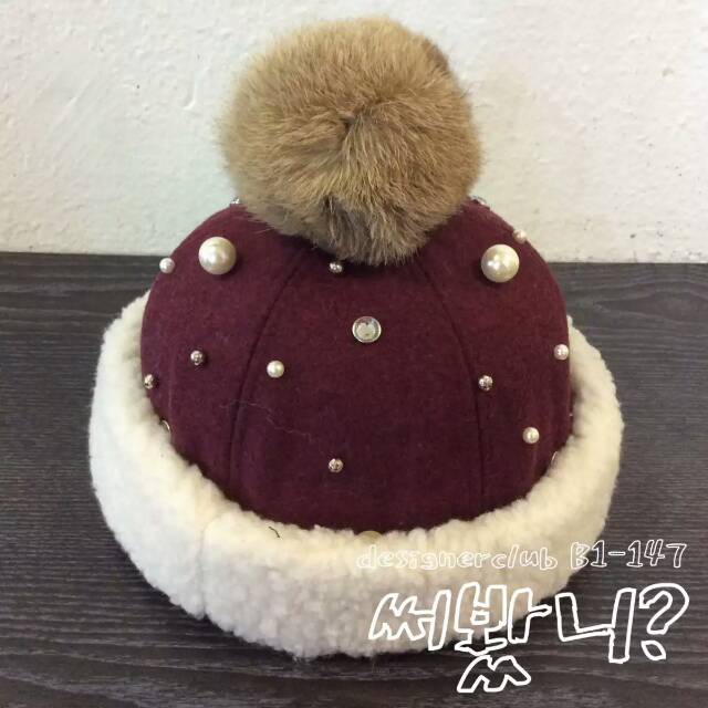 韩国东大门代购正品2015冬季新款串珠水钻兔毛球百搭保暖帽子女潮