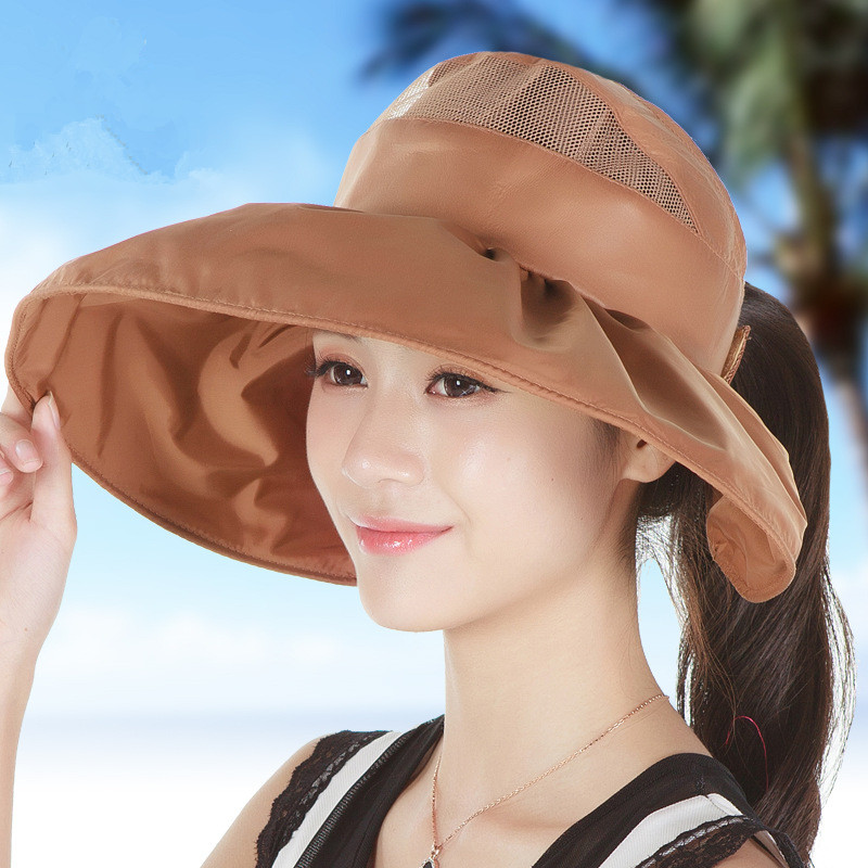 春夏天女太阳帽女防晒遮阳帽女防紫外线可折叠空顶户外沙滩帽