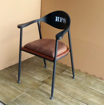 LO铁艺实木餐椅铁木椅复古电脑靠背餐椅休闲咖啡厅圈椅椅子