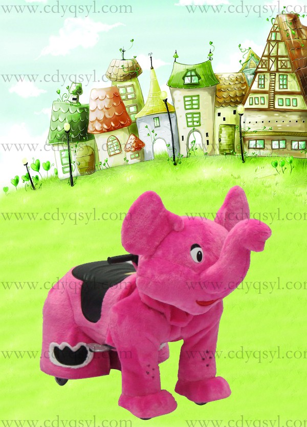 摇钱树 粉红色小飞象电动毛绒动物电池车广场毛绒玩具车