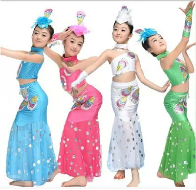 傣族演出服 舞孔雀舞民族表演服舞蹈服儿童成人新款舞蹈服装女款
